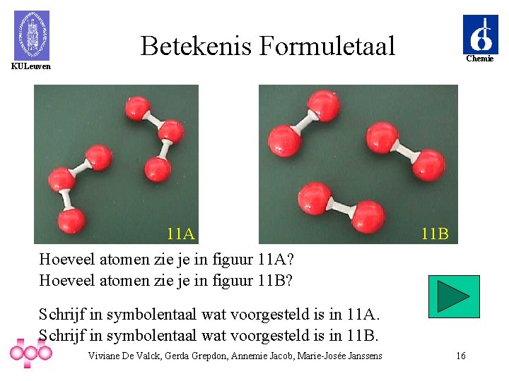 Betekenis Formuletaal Chemie KULeuven 11 A Hoeveel atomen zie je in figuur 11 A?