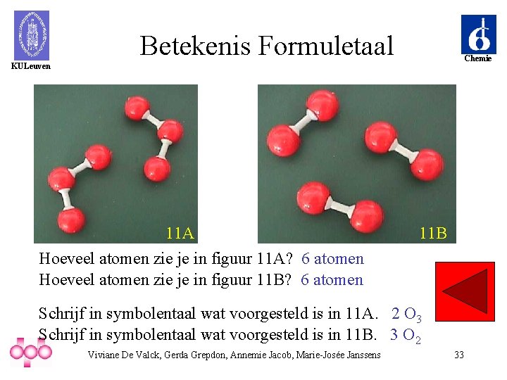 Betekenis Formuletaal Chemie KULeuven 11 A Hoeveel atomen zie je in figuur 11 A?