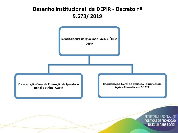 Desenho Institucional da DEPIR - Decreto nº 9. 673/ 2019 Departamento de Igualdade Racial
