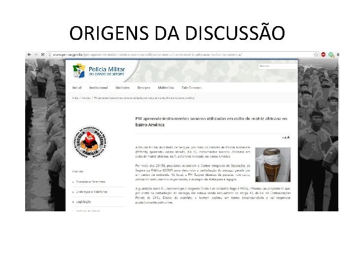 ORIGENS DA DISCUSSÃO 