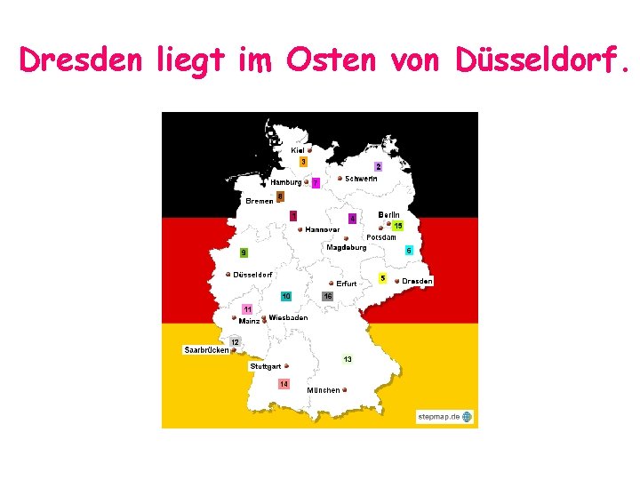 Dresden liegt im Osten von Düsseldorf. Dresden liegt im Osten von Düsseldorf.