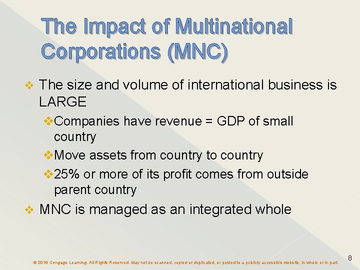 The Impact of Multinational Corporations (MNC) v The size and volume of international business