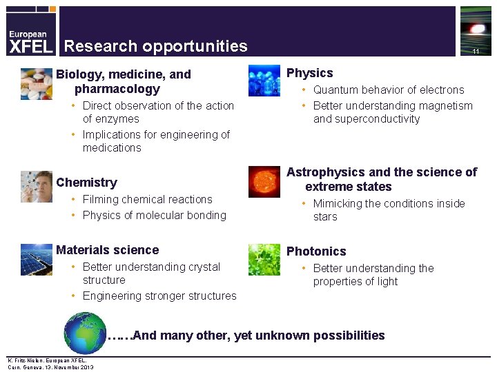 Research opportunities Biology, medicine, and pharmacology • Direct observation of the action of enzymes