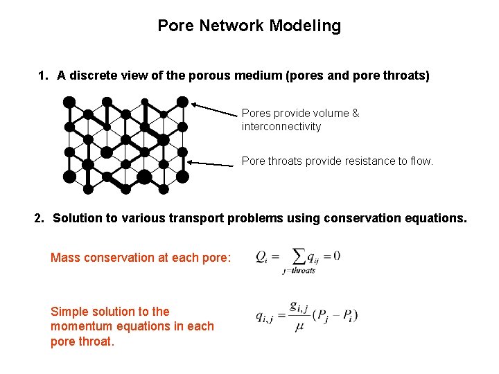 Pore Network Modeling 1. A discrete view of the porous medium (pores and pore