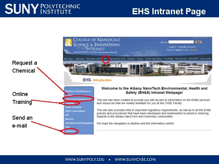 EHS Intranet Page Request a Chemical Online Training Send an e-mail 