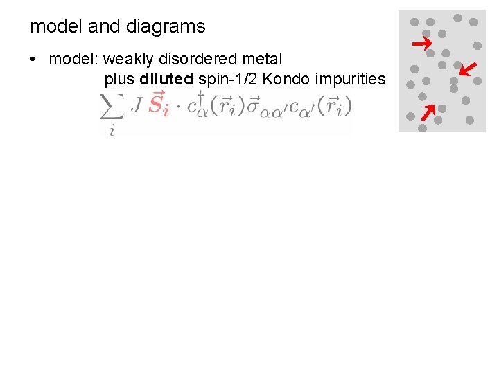 model and diagrams • model: weakly disordered metal plus diluted spin-1/2 Kondo impurities 