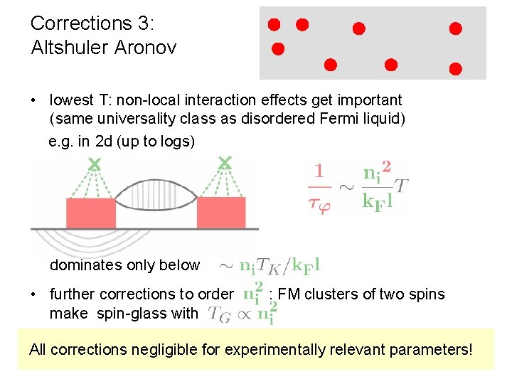 Corrections 3: Altshuler Aronov • lowest T: non-local interaction effects get important (same universality