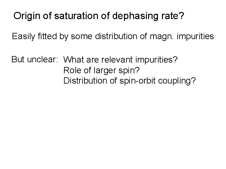 Origin of saturation of dephasing rate? Easily fitted by some distribution of magn. impurities