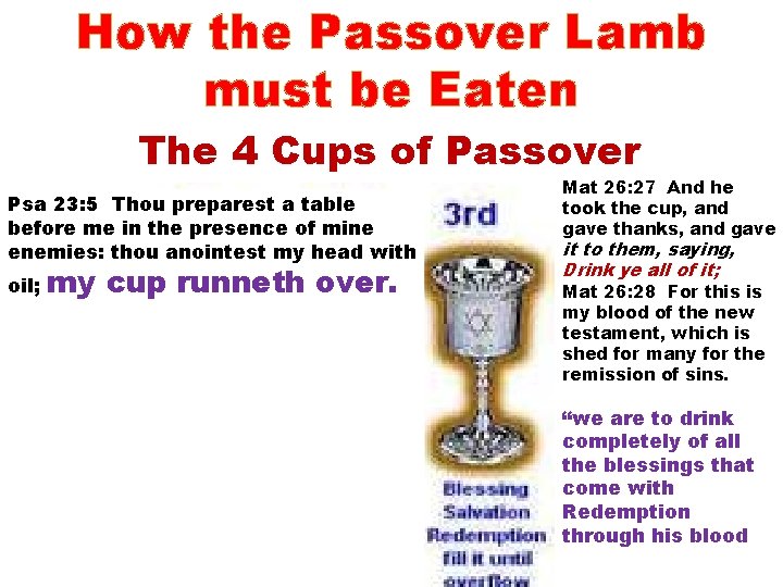 How the Passover Lamb must be Eaten The 4 Cups of Passover Psa 23: