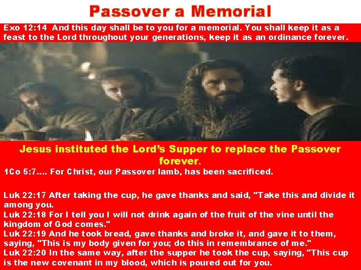 Passover a Memorial Exo 12: 14 And this day shall be to you for