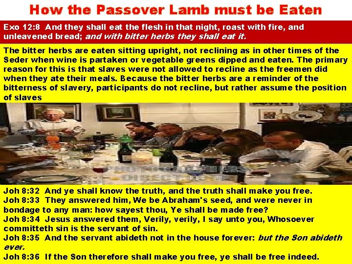 How the Passover Lamb must be Eaten Exo 12: 8 And they shall eat