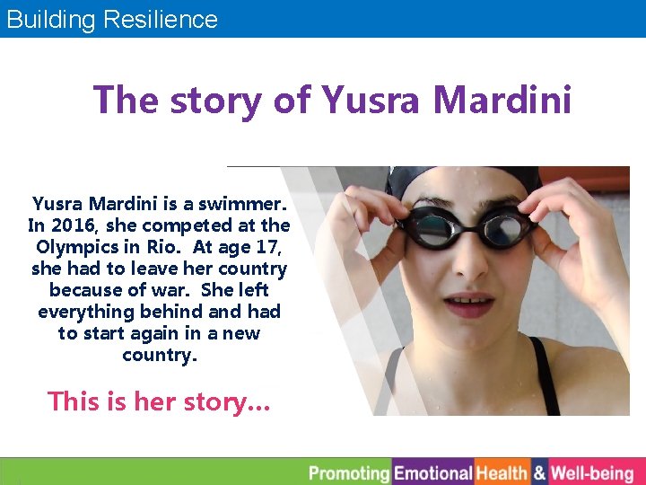 Building Resilience The story of Yusra Mardini is a swimmer. In 2016, she competed