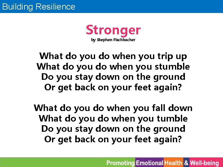 Building Resilience Stronger by Stephen Fischbacher What do you do when you trip up