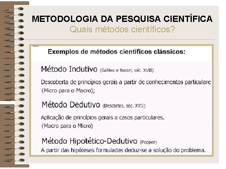 METODOLOGIA DA PESQUISA CIENTÍFICA Quais métodos científicos? 