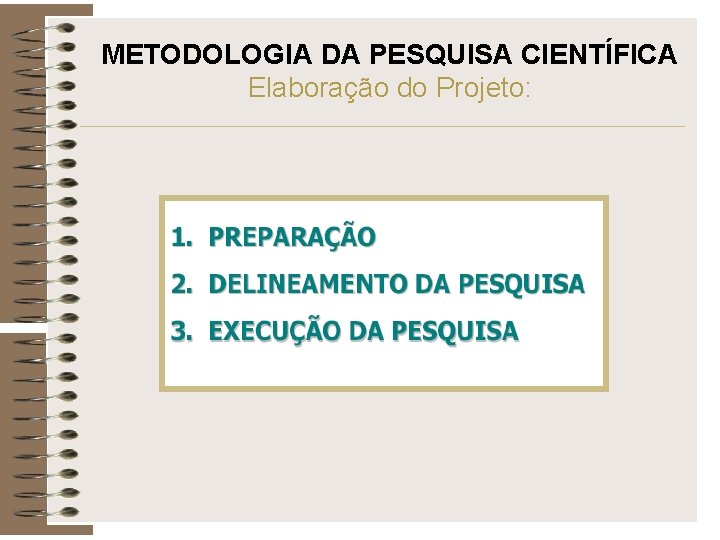 METODOLOGIA DA PESQUISA CIENTÍFICA Elaboração do Projeto: 