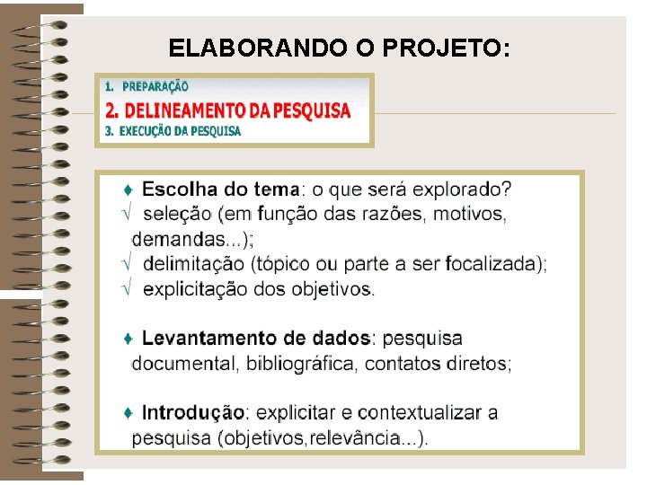 ELABORANDO O PROJETO: 