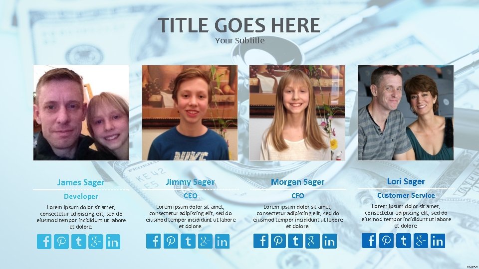 TITLE GOES HERE Your Subtitle James Sager Jimmy Sager Morgan Sager Lori Sager Developer