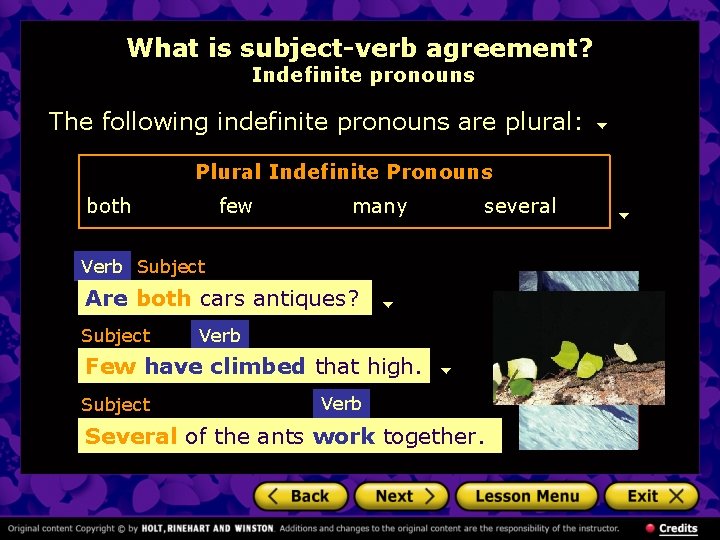 What is subject-verb agreement? Indefinite pronouns The following indefinite pronouns are plural: Plural Indefinite