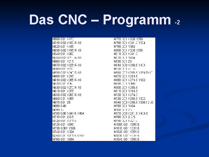 Das CNC – Programm -2 