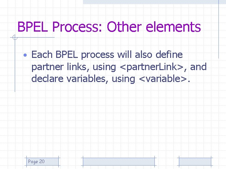 BPEL Process: Other elements • Each BPEL process will also define partner links, using