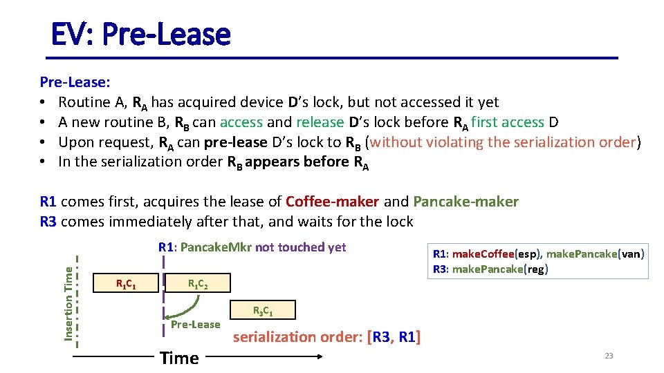 EV: Pre-Lease: • Routine A, RA has acquired device D’s lock, but not accessed