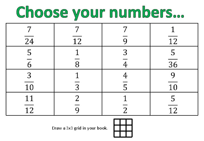 Choose your numbers… Draw a 3 x 3 grid in your book. 