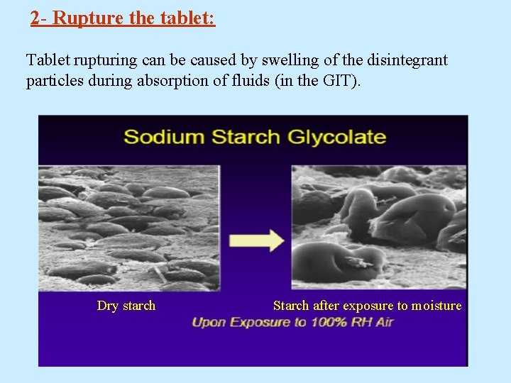 2 - Rupture the tablet: Tablet rupturing can be caused by swelling of the