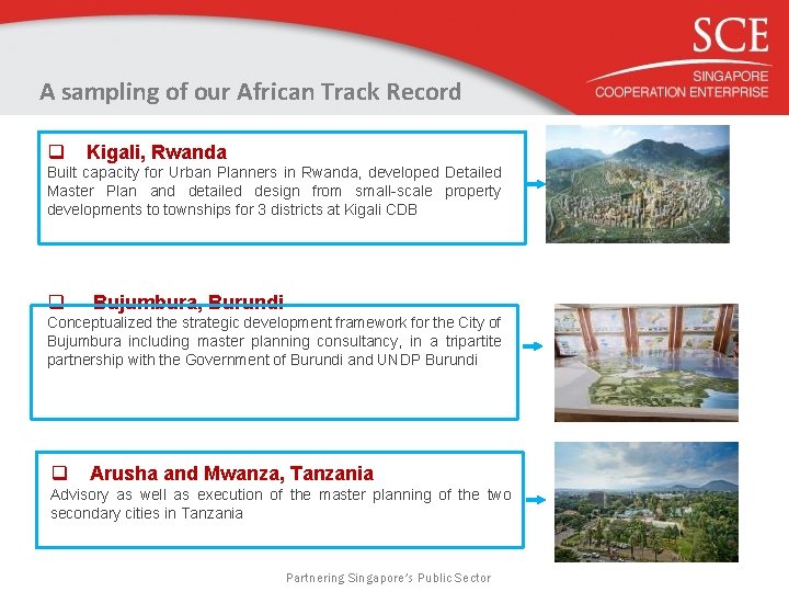 A sampling of our African Track Record q Kigali, Rwanda Built capacity for Urban