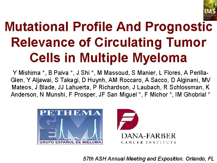 Mutational Profile And Prognostic Relevance of Circulating Tumor Cells in Multiple Myeloma Y Mishima
