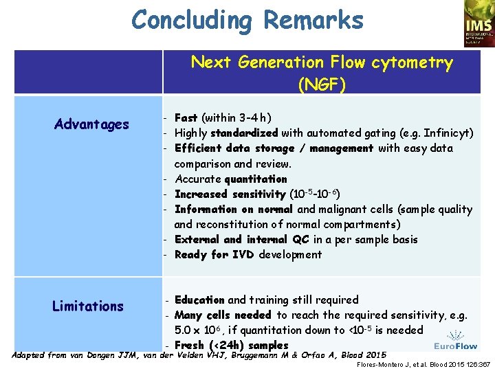 Concluding Remarks Next Generation Flow cytometry (NGF) Advantages Fast (within 3 -4 h) Highly