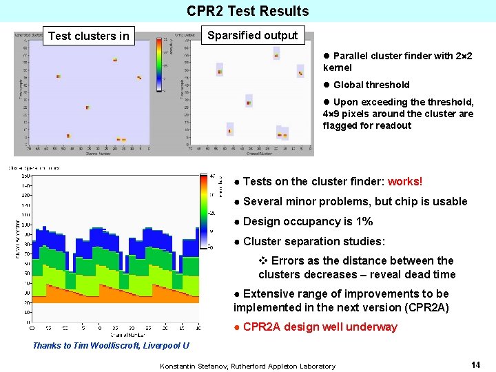 CPR 2 Test Results Sparsified output Test clusters in l Parallel cluster finder with
