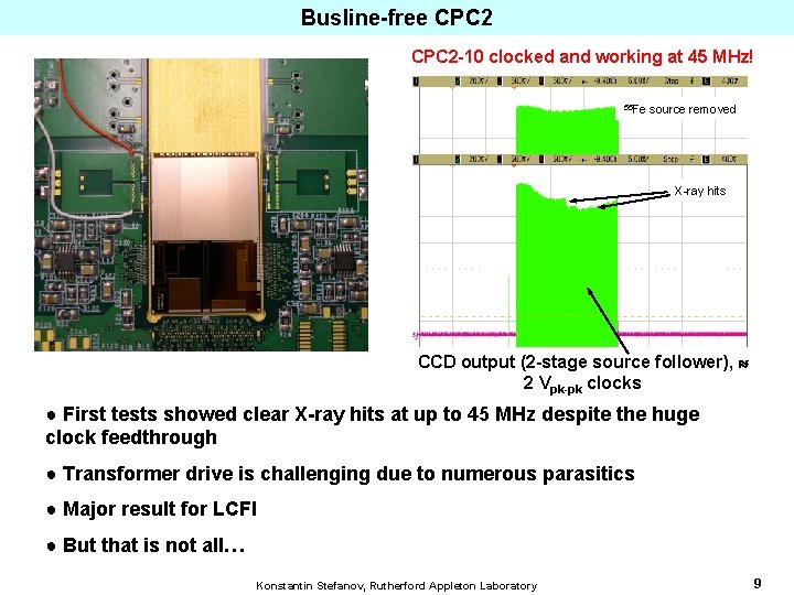 Busline-free CPC 2 -10 clocked and working at 45 MHz! 55 Fe source removed