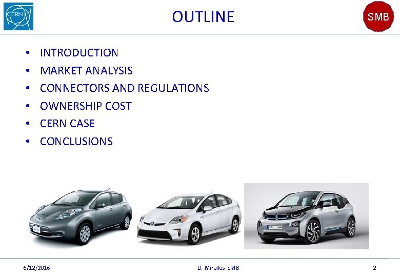 OUTLINE • • • SMB INTRODUCTION MARKET ANALYSIS CONNECTORS AND REGULATIONS OWNERSHIP COST CERN