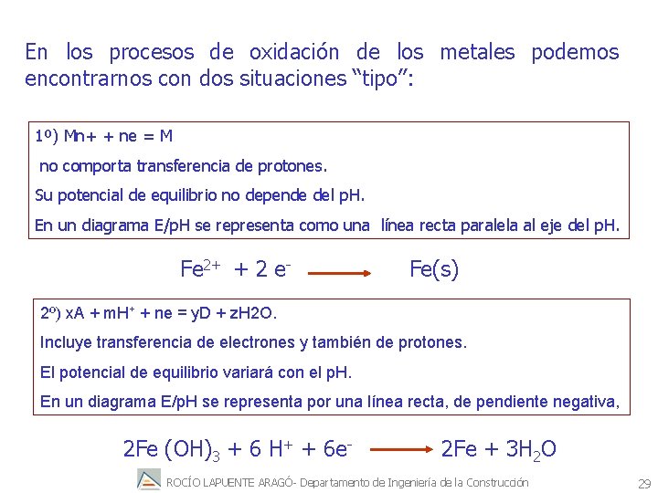 En los procesos de oxidación de los metales podemos encontrarnos con dos situaciones “tipo”: