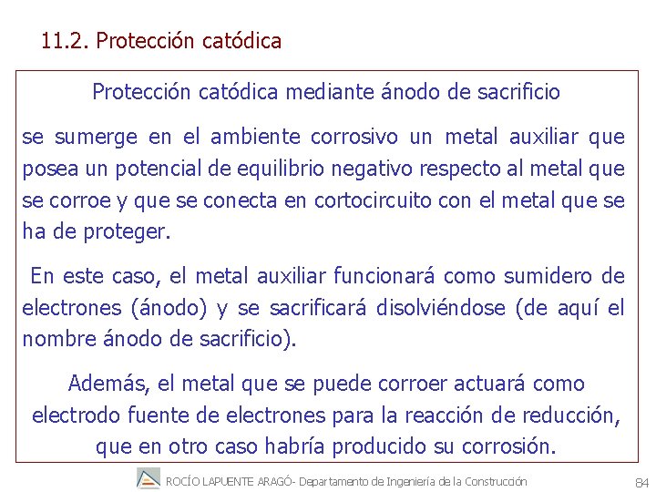 11. 2. Protección catódica mediante ánodo de sacrificio se sumerge en el ambiente corrosivo