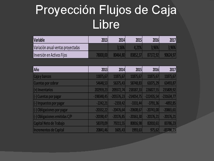 Proyección Flujos de Caja Libre 