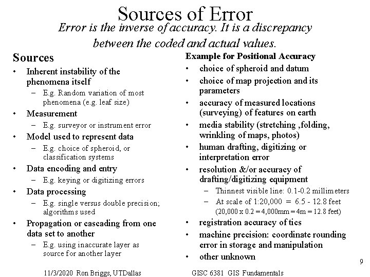 Sources of Error is the inverse of accuracy. It is a discrepancy between the