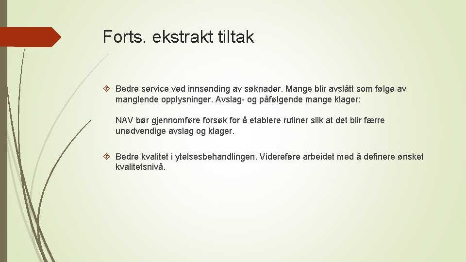 Forts. ekstrakt tiltak Bedre service ved innsending av søknader. Mange blir avslått som følge