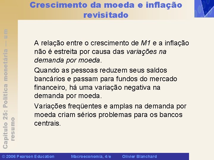 Capítulo 25: Política monetária — um resumo Crescimento da moeda e inflação revisitado A