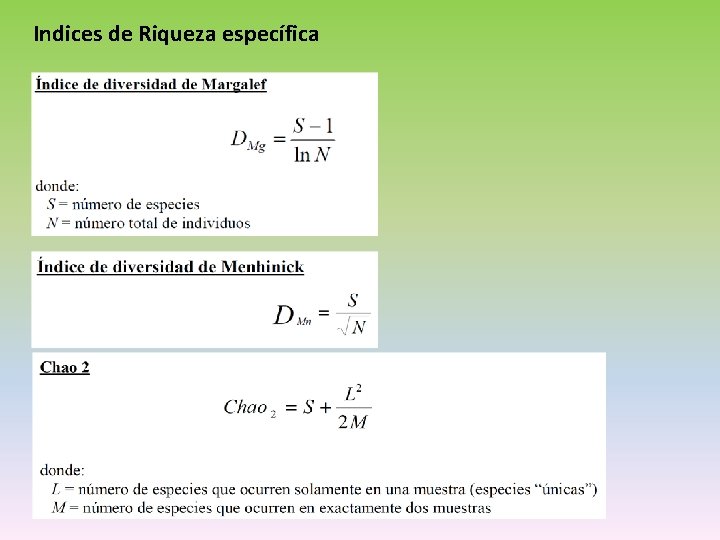 Indices de Riqueza específica 