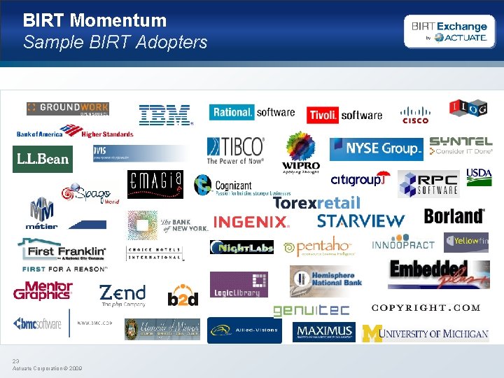 BIRT Momentum Sample BIRT Adopters 23 Actuate Corporation © 2009 