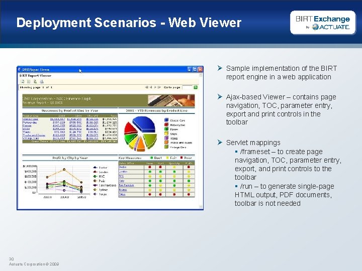 Deployment Scenarios - Web Viewer Ø Sample implementation of the BIRT report engine in