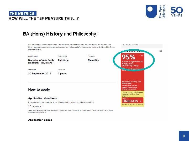 THE METRICS HOW WILL THE TEF MEASURE THIS…? BA (Hons) History and Philosophy: 8