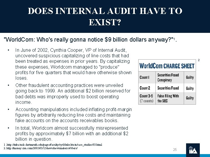 DOES INTERNAL AUDIT HAVE TO EXIST? "World. Com: Who's really gonna notice $9 billion
