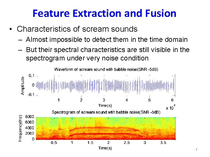 Feature Extraction and Fusion • Characteristics of scream sounds – Almost impossible to detect