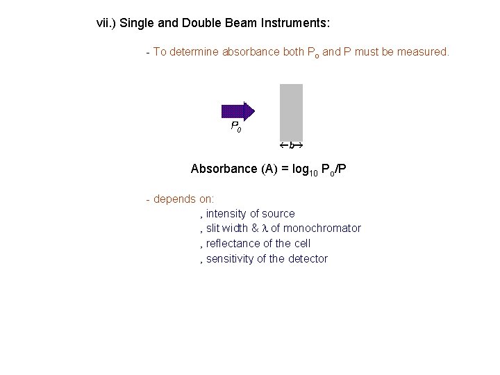 vii. ) Single and Double Beam Instruments: - To determine absorbance both Po and