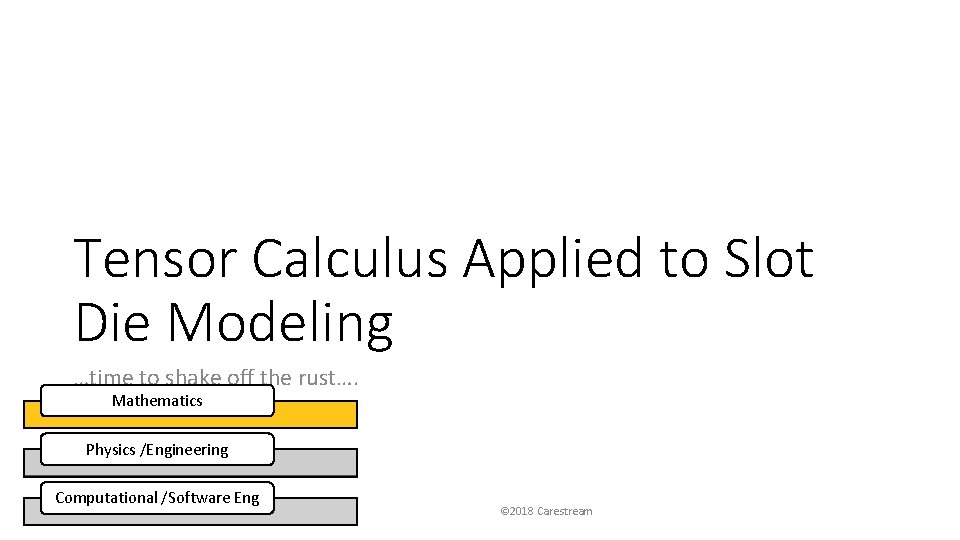 Tensor Calculus Applied to Slot Die Modeling …time to shake off the rust…. Mathematics