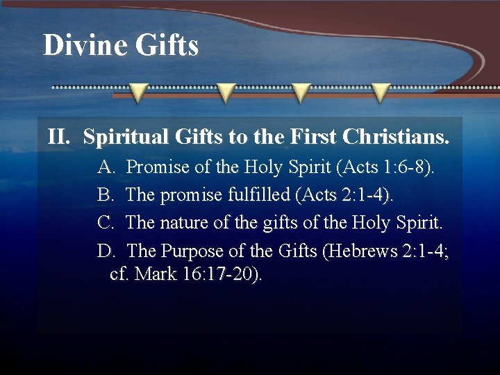 Divine Gifts II. Spiritual Gifts to the First Christians. A. Promise of the Holy