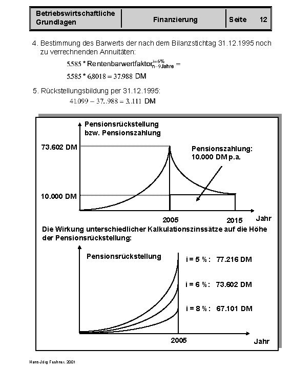 Betriebswirtschaftliche Grundlagen Finanzierung Seite 12 4. Bestimmung des Barwerts der nach dem Bilanzstichtag 31.