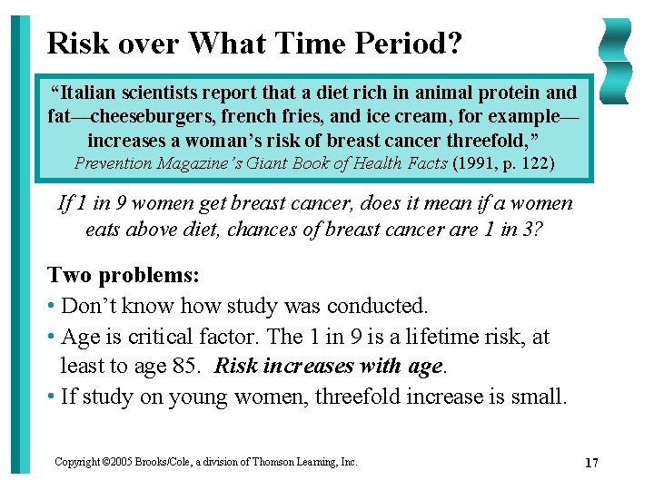 Risk over What Time Period? “Italian scientists report that a diet rich in animal